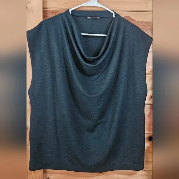 Zara Charcoal Sleeveless Cowl Neck Top - Picture 1 of 3